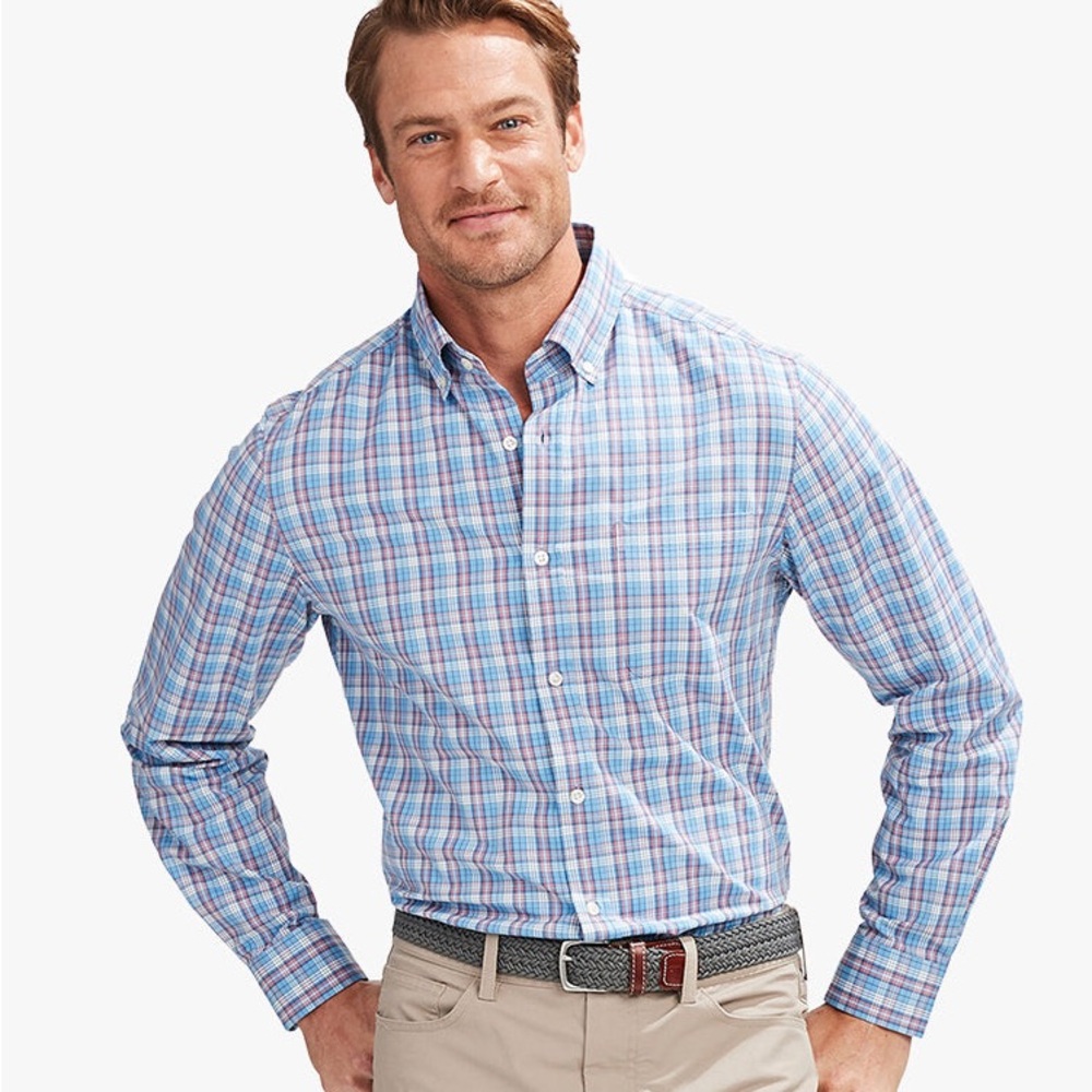 Bonobos Slim Fit Blue Pink Check Plaid Button Down Shirt Men’s XXL 100% Cotton